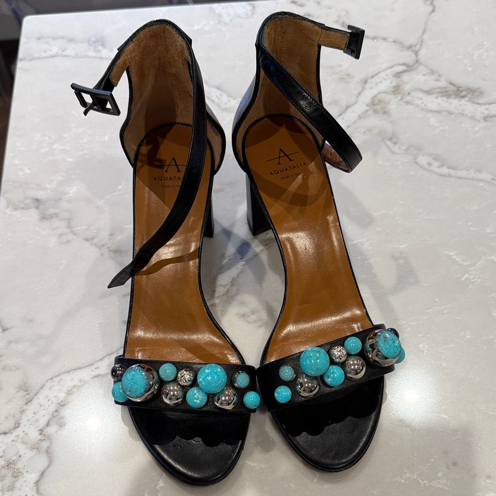 Aquatalia Black and Turquoise Embellished sandals